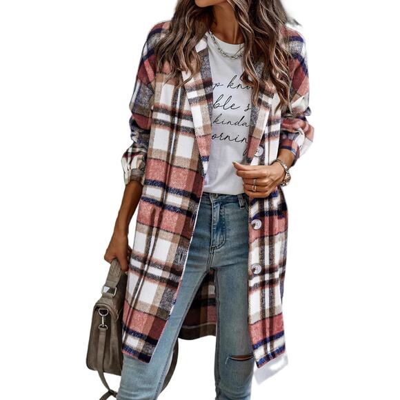 HOTOUCH Jackets & Blazers - HOTOUCH Women's Plaid Shacket Jacket Button Lapel Flannel w/Pockets - XXL